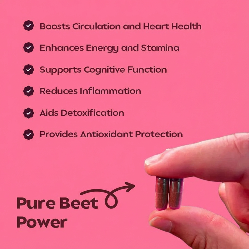 Organic Beetroot Capsules | 1300mg Pure Beetroot Powder for Blood Flow And Heart Health